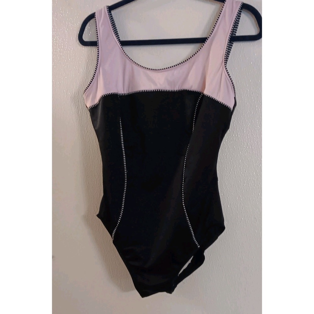 Vtg Miracle Suit 12 DD Black Pink Full Coverage One Piece Swimsuit  .....READ